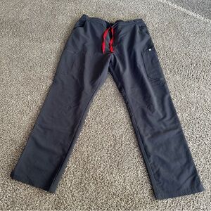 Figs Gray Pants with Red Drawstring